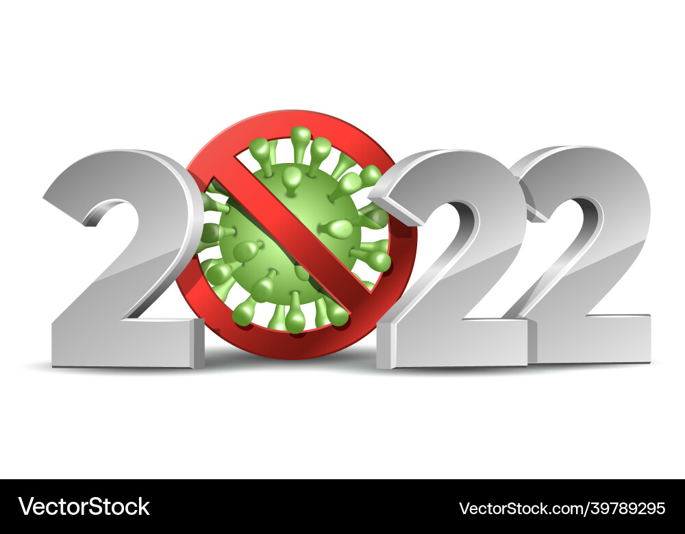 Happy new year 2022 number with coronavirus vector image