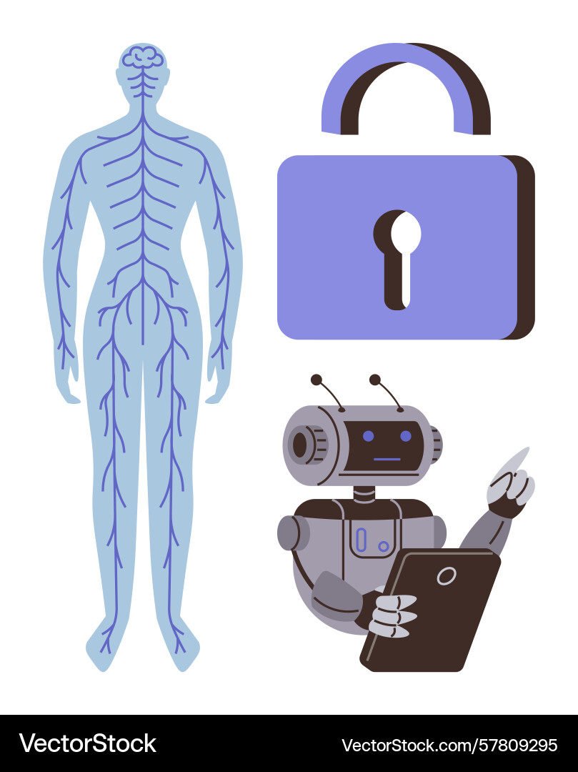 Human nervous system ai robot using tablet vector image