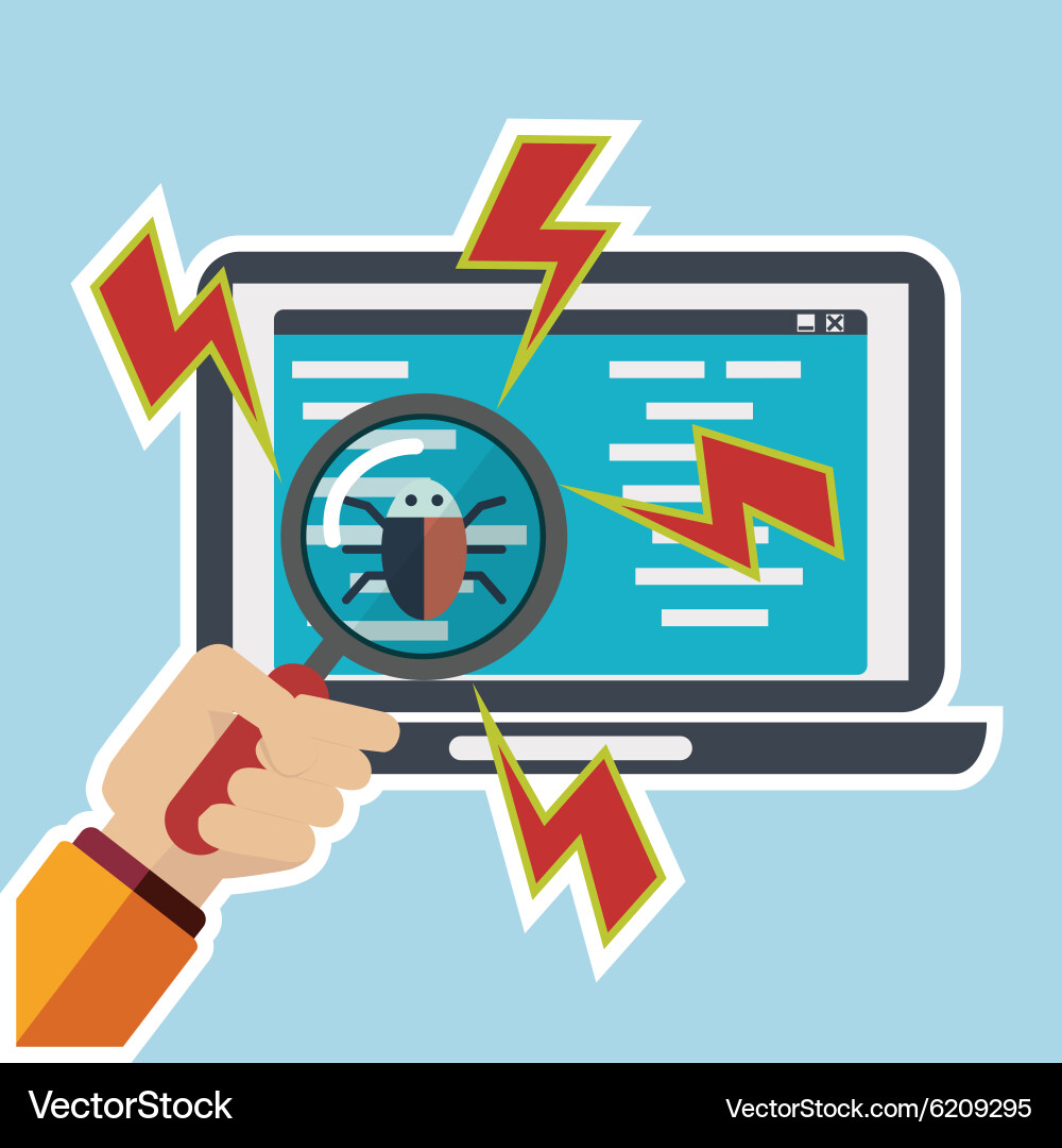 Retro Bug and Virus Coding Concept Vector Image