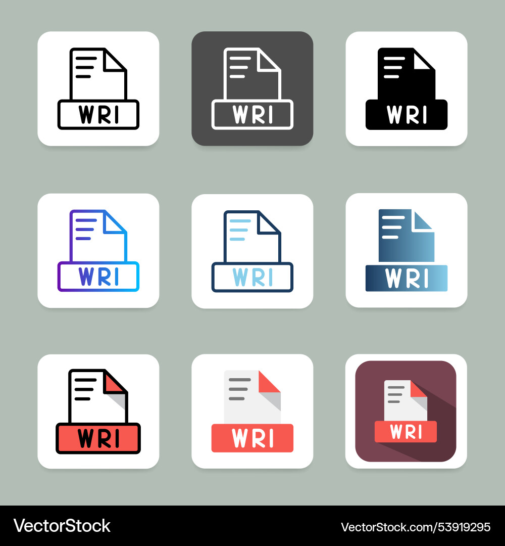 Set wri file format icons extension type Vector Image