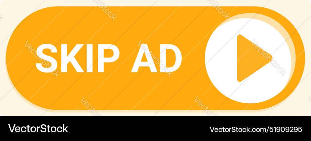 Skip ad button with play symbol for website or app Vector Image