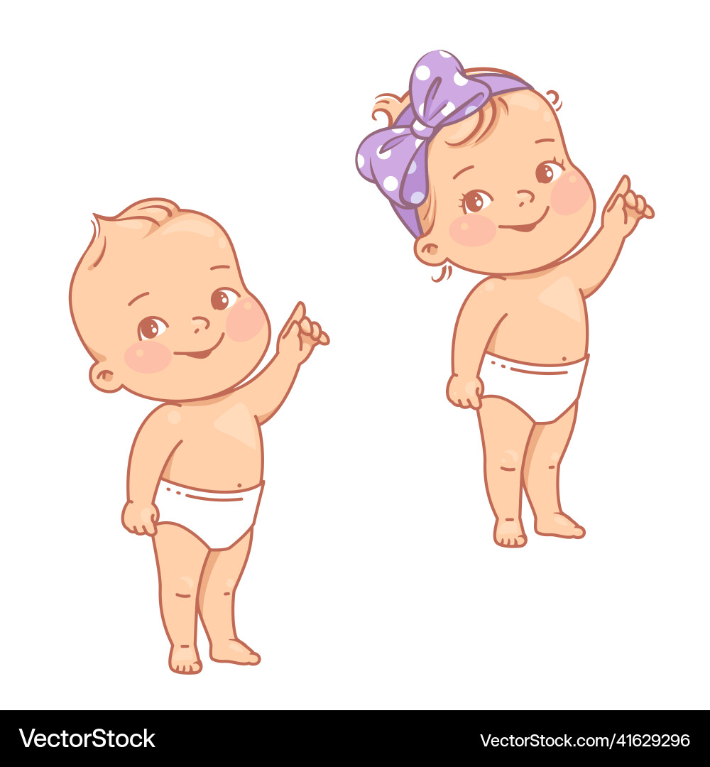 Baby-Mädchen-Junge stehen mit Finger Baby-Mädchen-Junge stehen mit Finger vektorbild