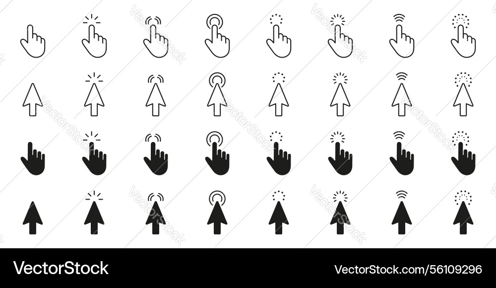Cursor and pointer click gesture line solid Cursor and pointer click gesture line solid Vector Image
