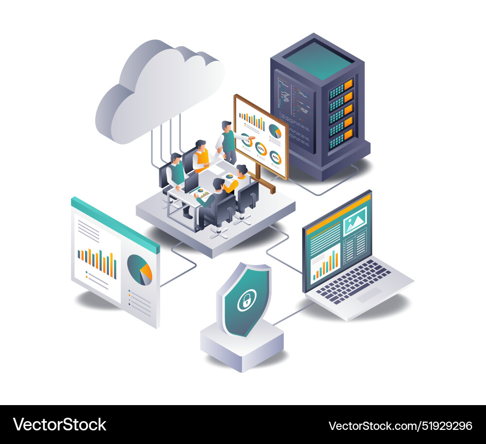 Data analysis team for cloud server databases Data analysis team for cloud server databases vector image