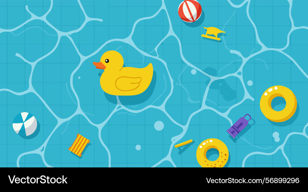 Yellow rubber duck floating with colorful pool Yellow rubber duck floating with colorful pool vector image
