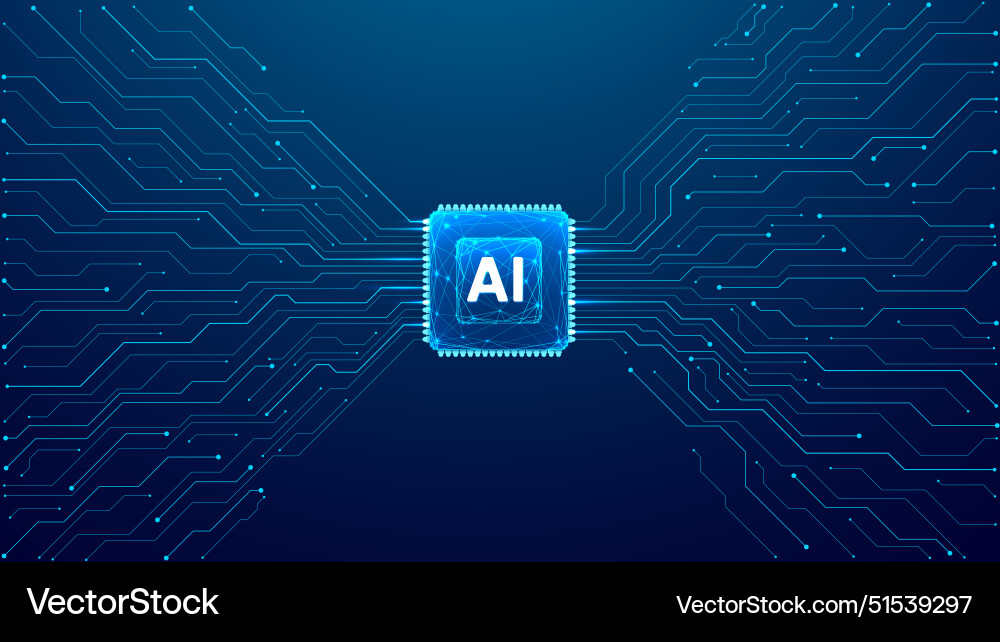 Ai polygonal chip with circuit elements on dark Ai polygonal chip with circuit elements on dark vector image