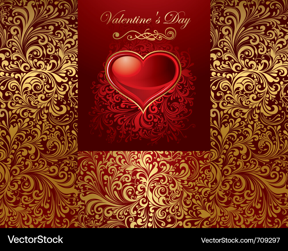 Elegant Golden Heart Valentine Card Vector Image