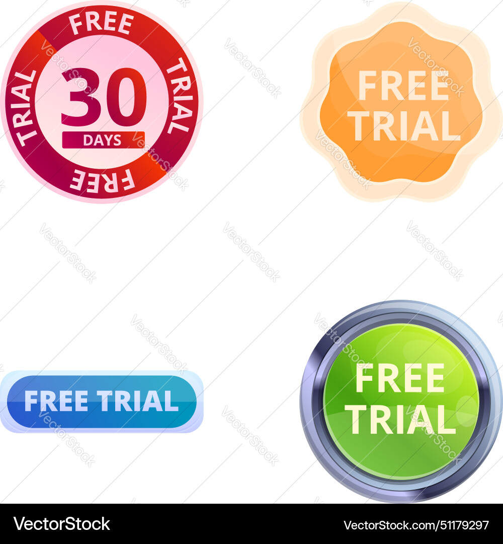 Free demo icons set cartoon trial Free demo icons set cartoon trial vector image
