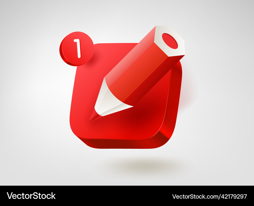 Red crayon on button 3d mobile application vector image