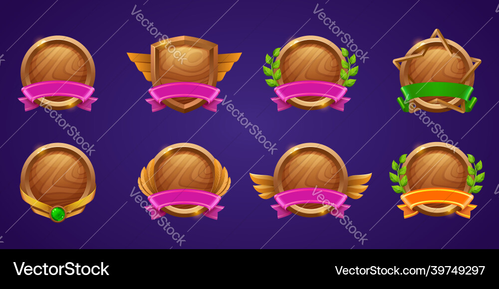 Set of game level ui icons empty wooden shields Set of game level ui icons empty wooden shields vector image
