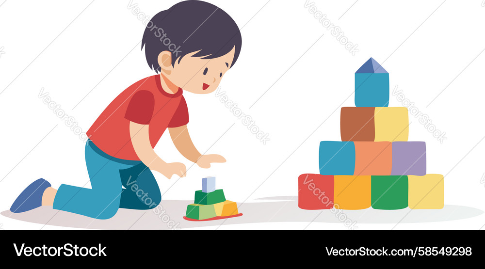 Child Building with Blocks Vector Image