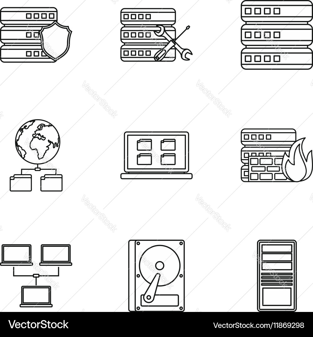 Computer data icons set outline style vector image
