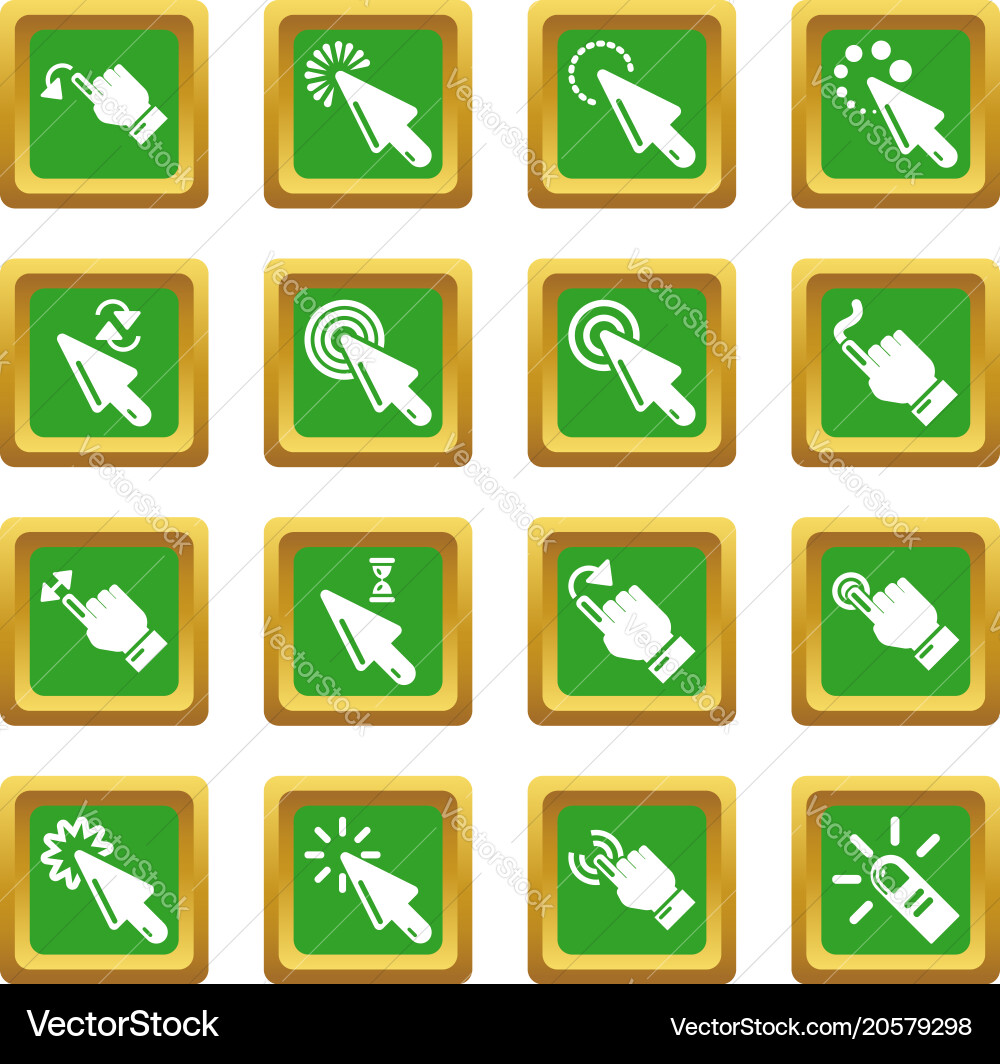 Hand click icons set green square Vector Image