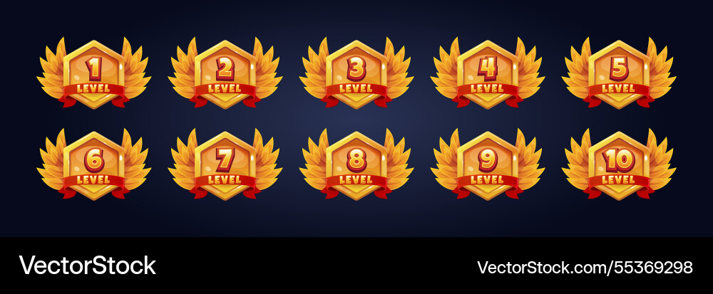 Level number badges game player levels up Level number badges game player levels up vector image