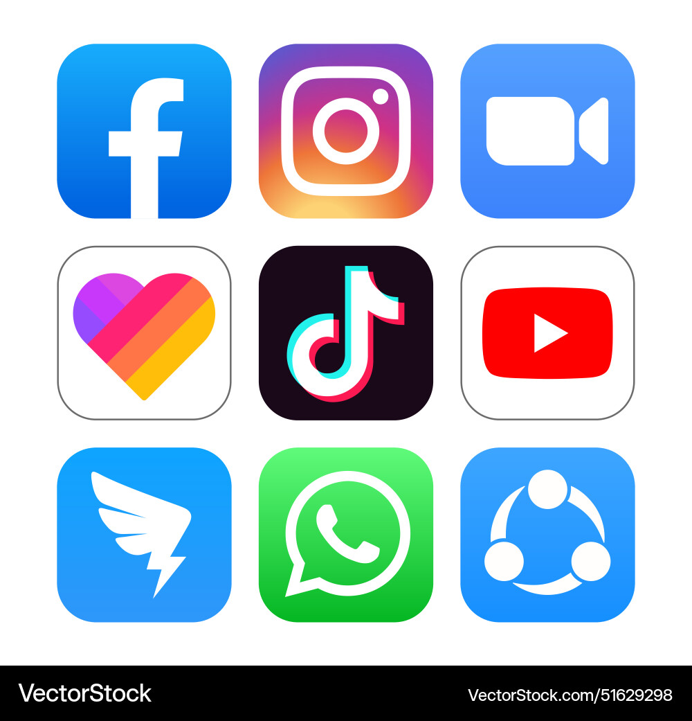 Set of popular social media apps icons facebook Set of popular social media apps icons facebook vector image