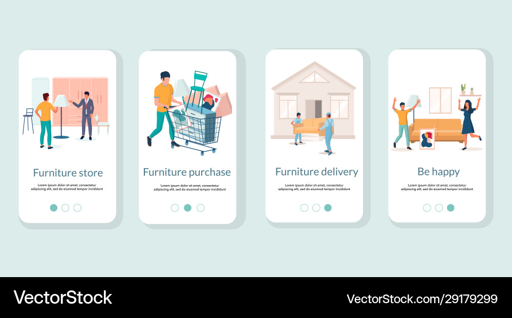 Furniture store mobile app onboarding screens Furniture store mobile app onboarding screens vector image