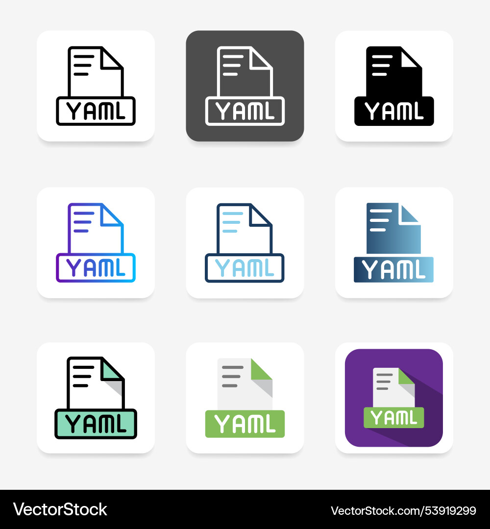 Set yaml file format icons to clarify digital vector image
