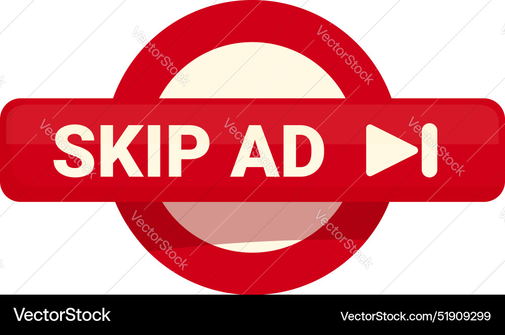 Skip ad button allowing user to avoid watching Skip ad button allowing user to avoid watching vector image