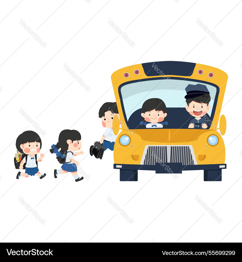 Students are walking onto the school bus Students are walking onto the school bus vector image