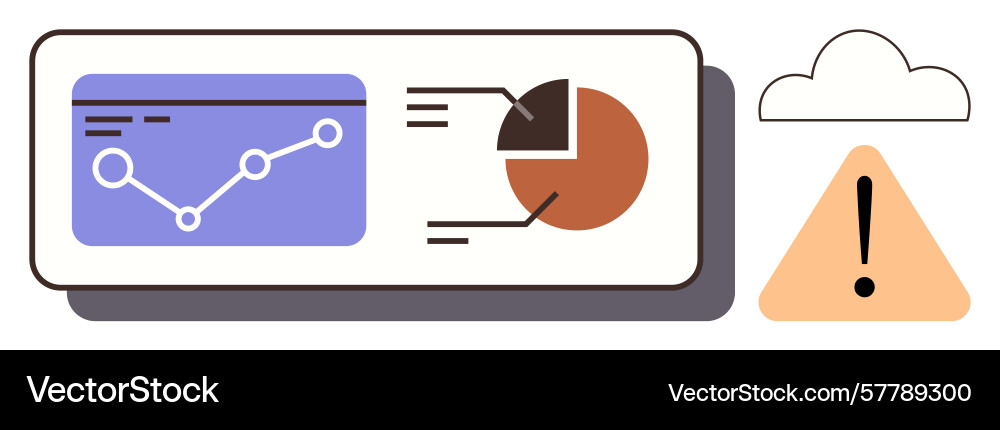 Data analysis with charts and cloud warning icon vector image
