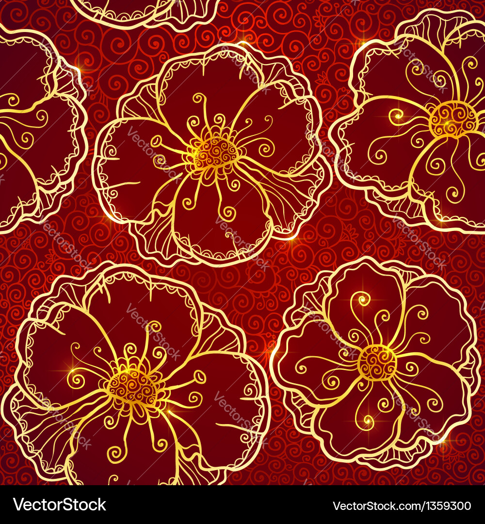Floral Seamless Pattern - Red & Gold Vector Image