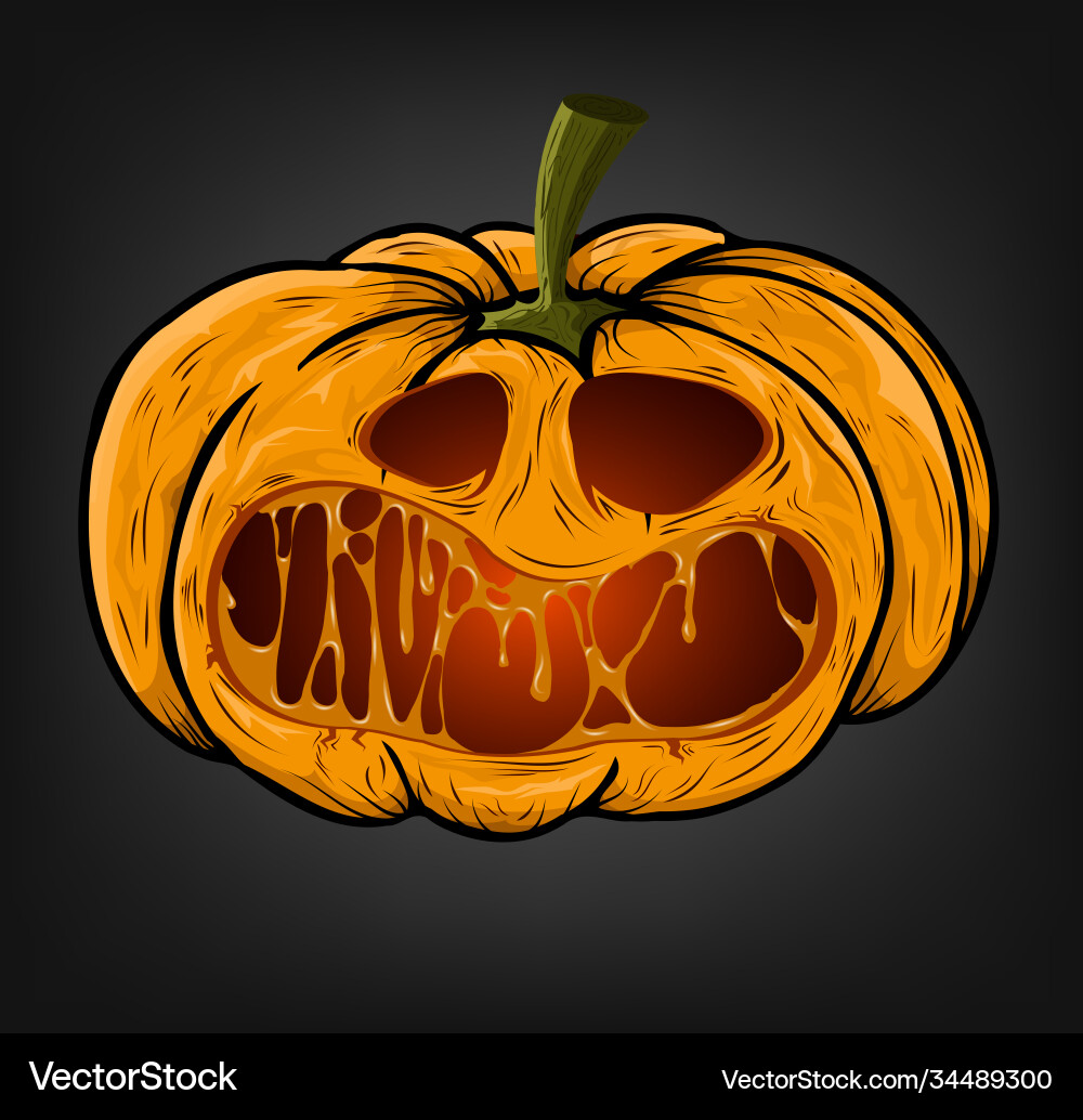 Halloween pumpkin with a creepy face on dark Halloween pumpkin with a creepy face on dark vector image