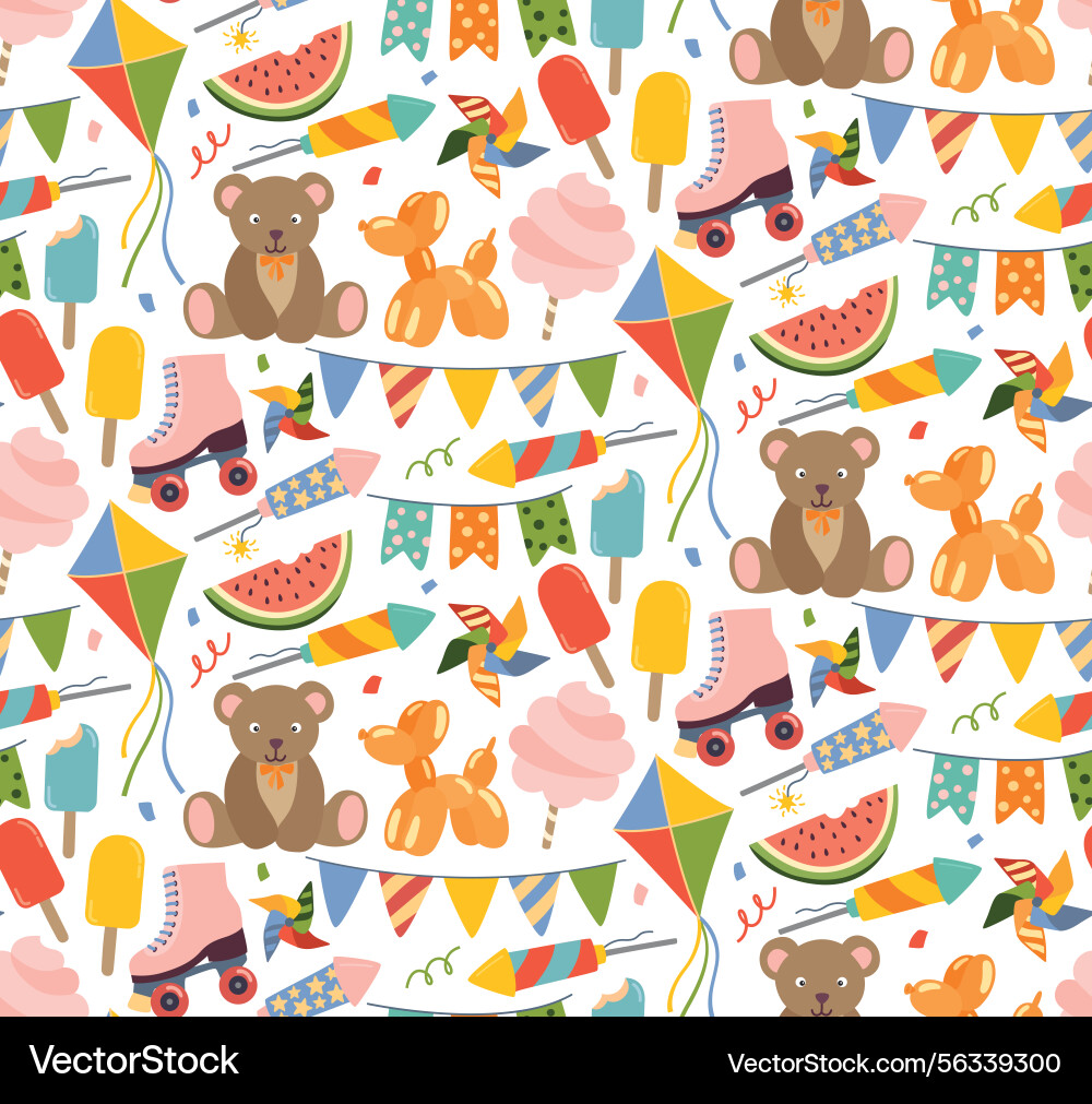 Seamless pattern with fun fair objects Vector Image
