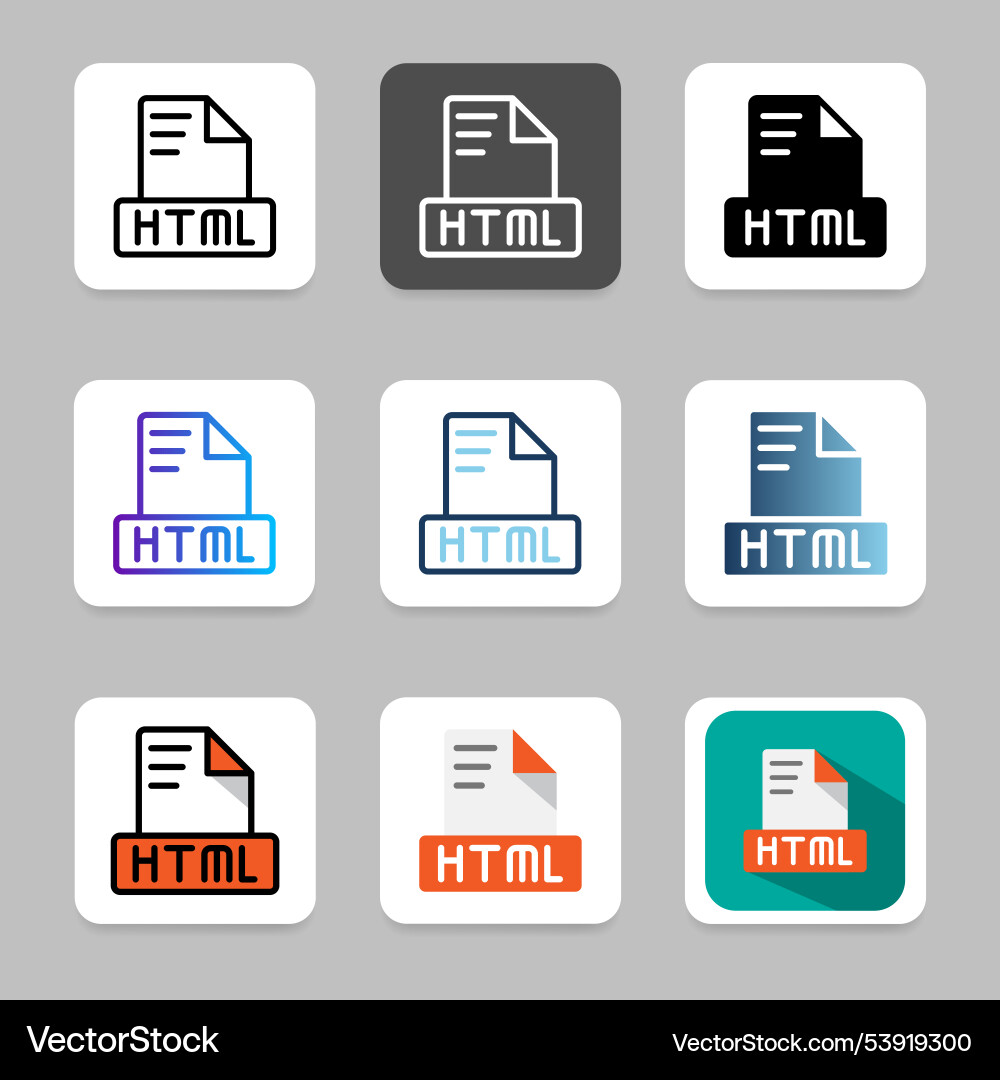 Set html document file icon collection icons Vector Image