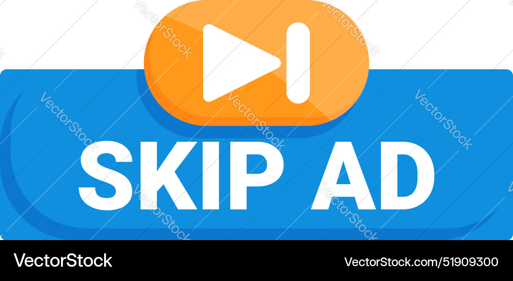 Skip ad button allowing viewers to bypass Skip ad button allowing viewers to bypass Vector Image