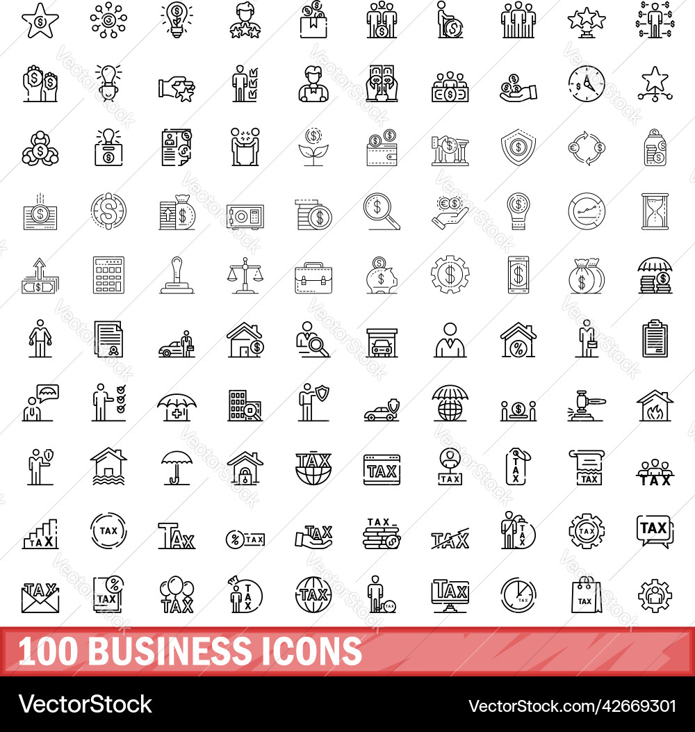 100 business icons set outline style 100 business icons set outline style vector image