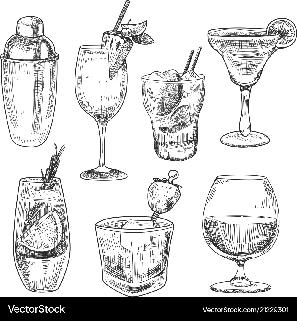 Alcoholic cocktails sketch Alcoholic cocktails sketch vector image