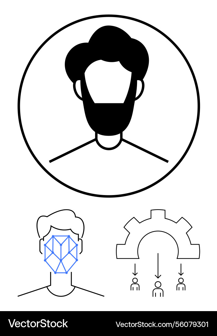 Facial recognition and identity management linked Vector Image