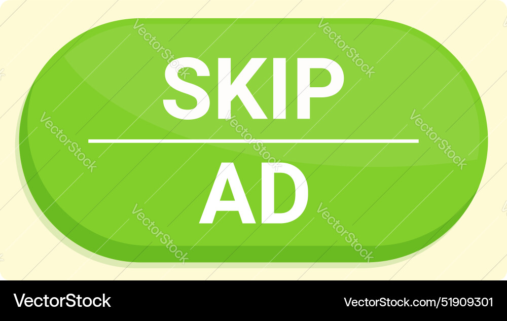 Green skip ad button prompting action from viewers Green skip ad button prompting action from viewers Vector Image