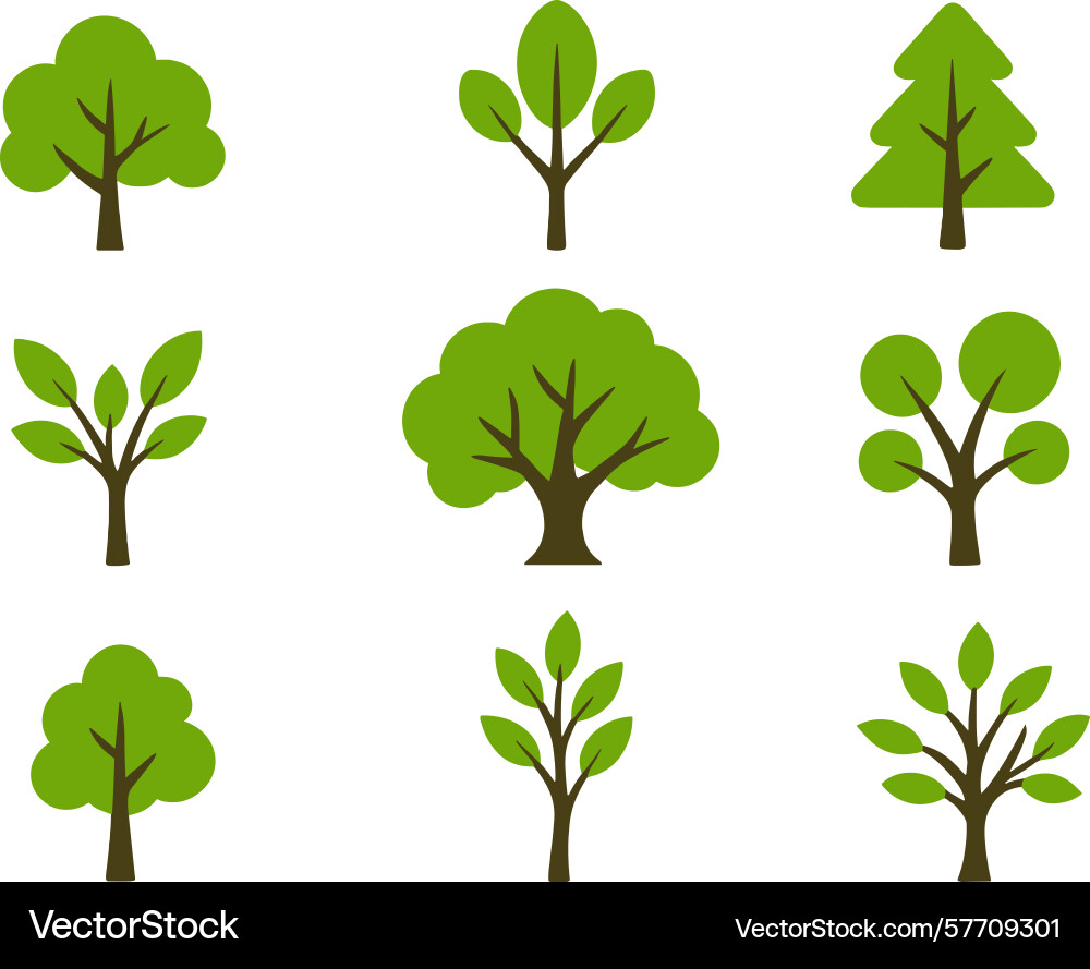 Green tree icons representing various types vector image