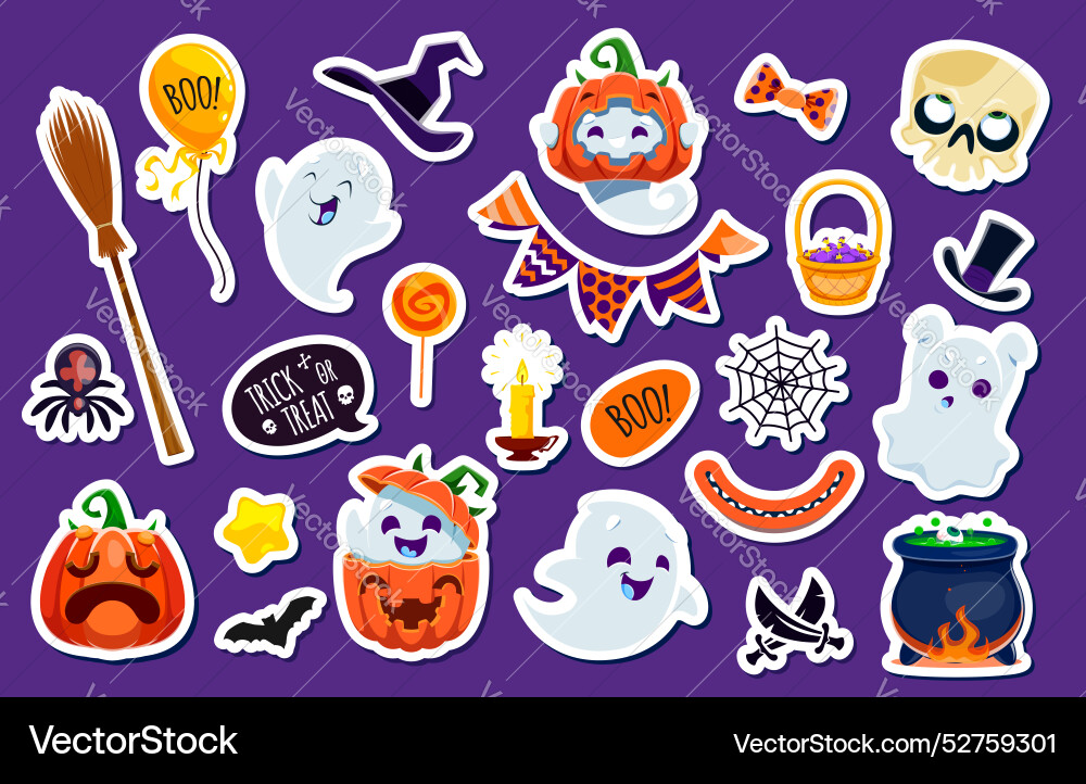 Halloween stickers cute cartoon patches set Halloween stickers cute cartoon patches set Vector Image