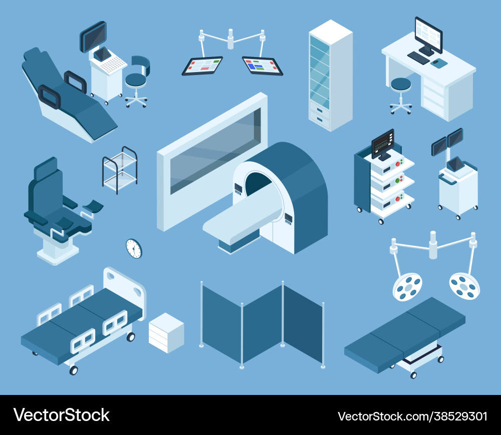 Isometric medical equipment mri hospital bed Isometric medical equipment mri hospital bed vector image