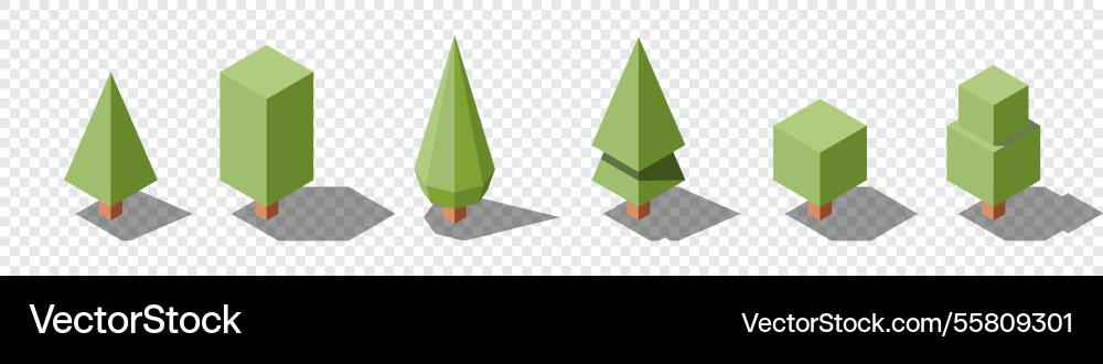 Isometric tree set elements Vector Image