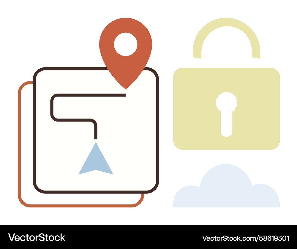 Navigation path with geolocation and security lock Navigation path with geolocation and security lock Vector Image