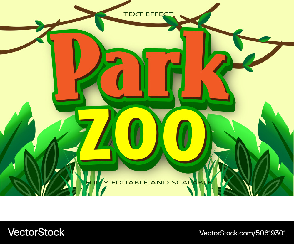 Park zoo editable text effect 3 dimension emboss Park zoo editable text effect 3 dimension emboss vector image