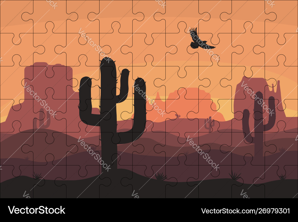 Puzzles template with rectangle grid and desert Puzzles template with rectangle grid and desert vector image