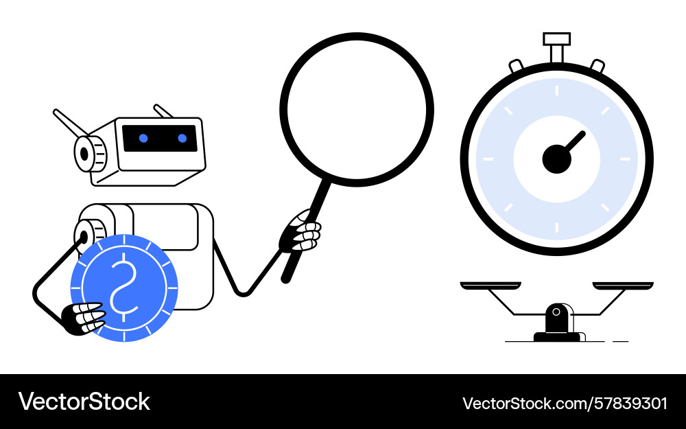 Robot evaluating time and efficiency vector image