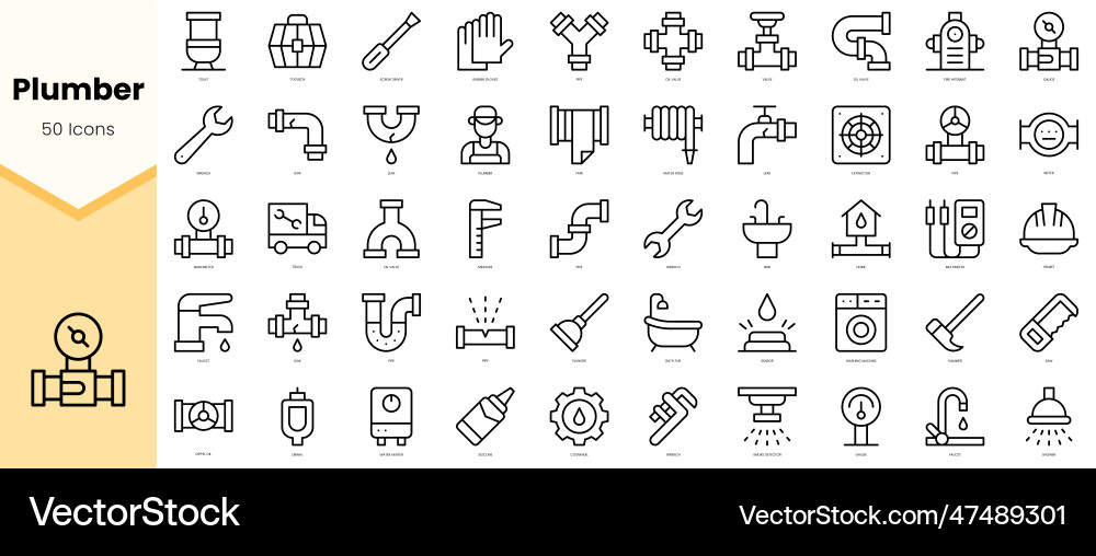 Set of plumber icons simple line art style vector image