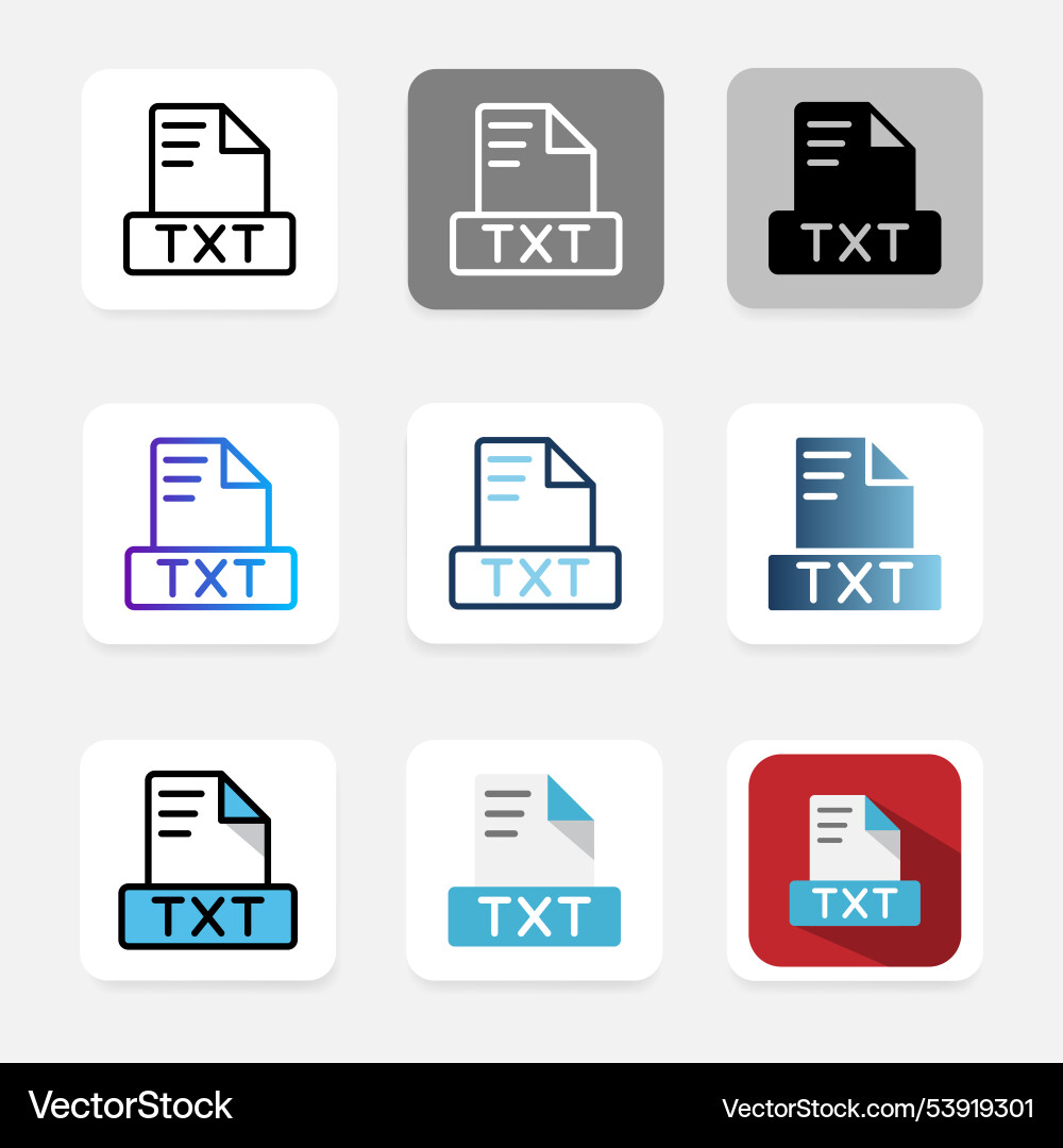 Set txt file format icons extension type vector image
