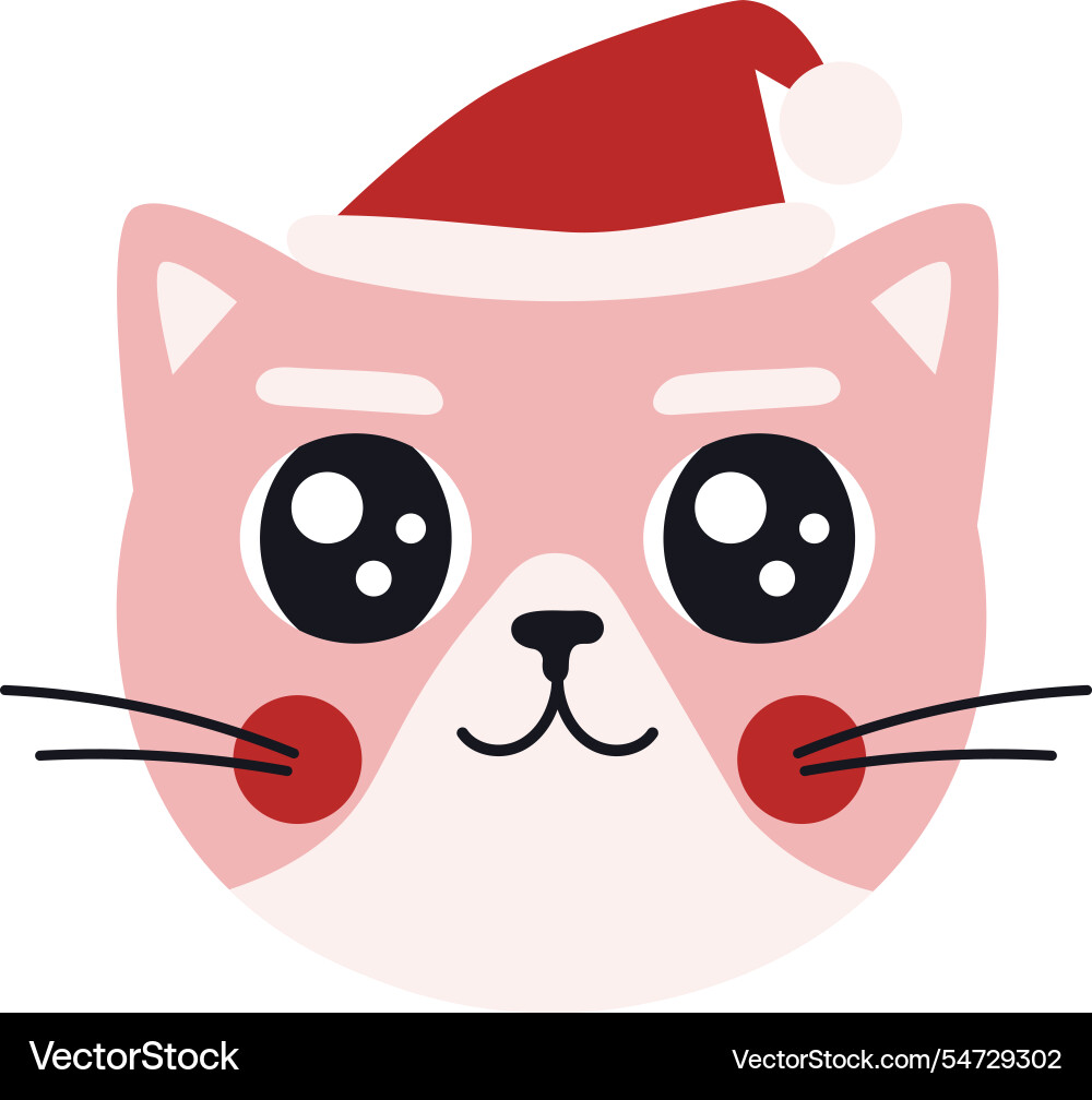 Adorable pink cat wearing a santa claus hat Vector Image