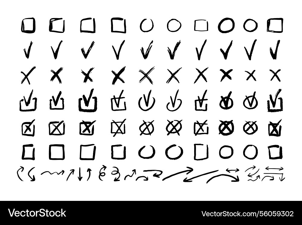 Check marks doodle black line element set tick Check marks doodle black line element set tick vector image