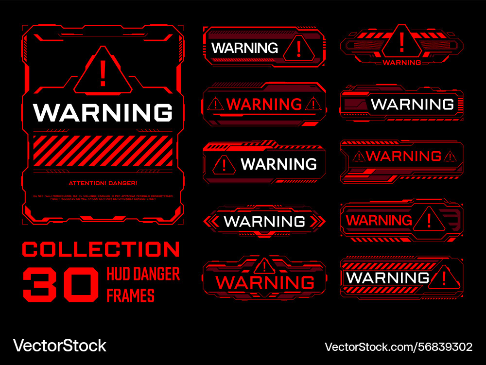 Red warning and danger hud frames set Red warning and danger hud frames set vector image