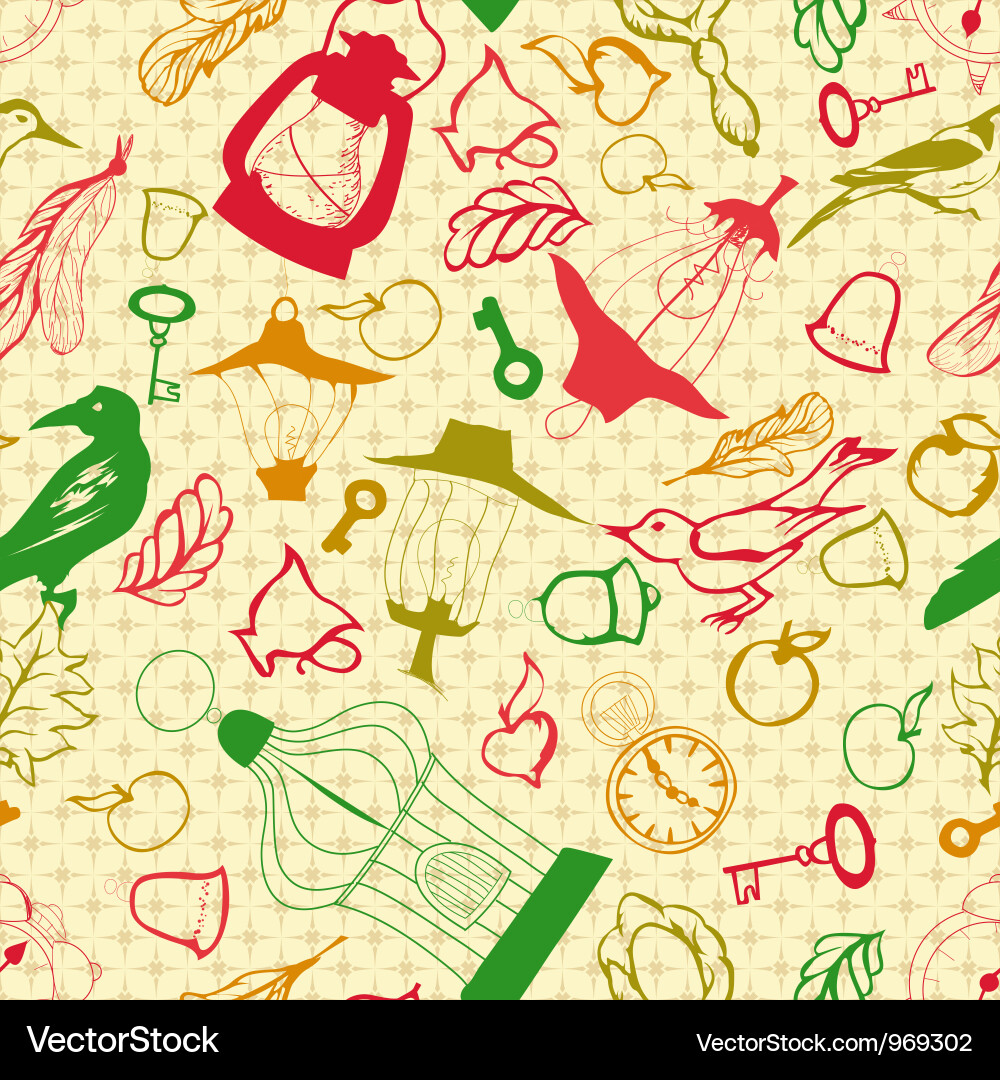 Romantic seamless pattern with retro objects vector image