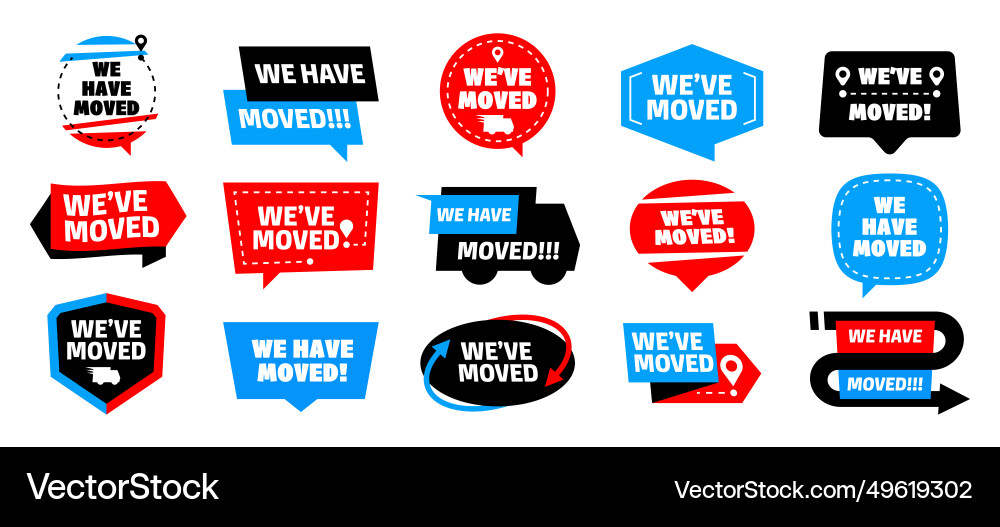 We moved signs relocation message with pointer We moved signs relocation message with pointer vector image