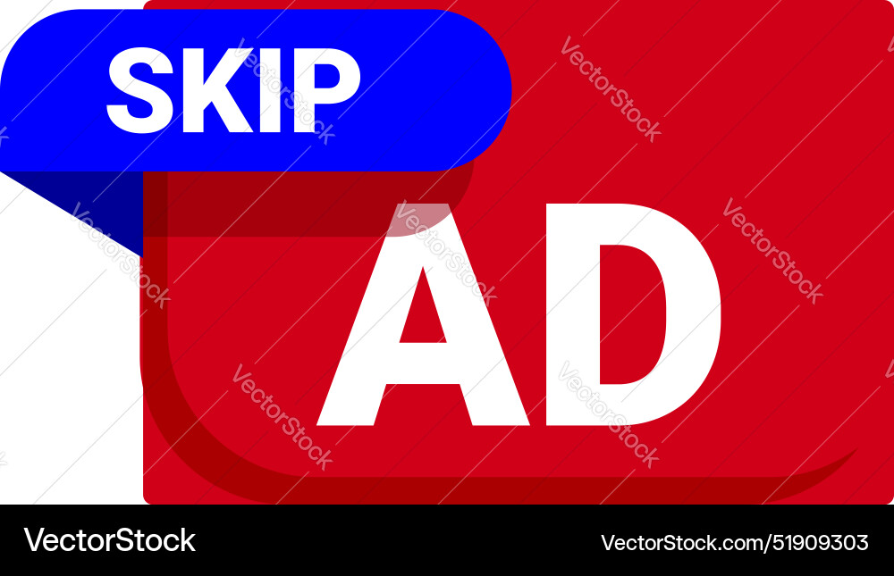 Skip ad button showing online advertisements Skip ad button showing online advertisements vector image