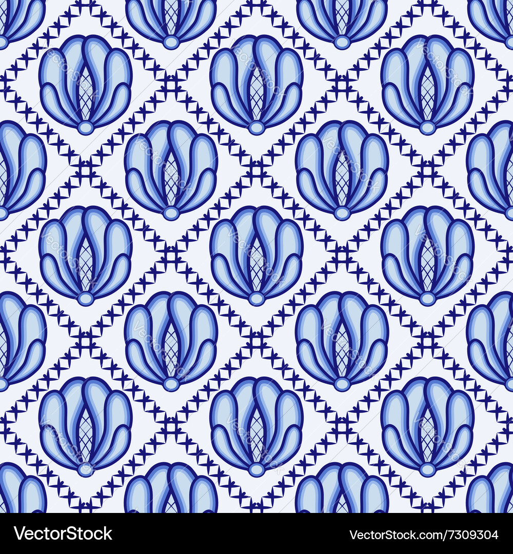 Continuous flower pattern in style gzhel lattice Vector Image